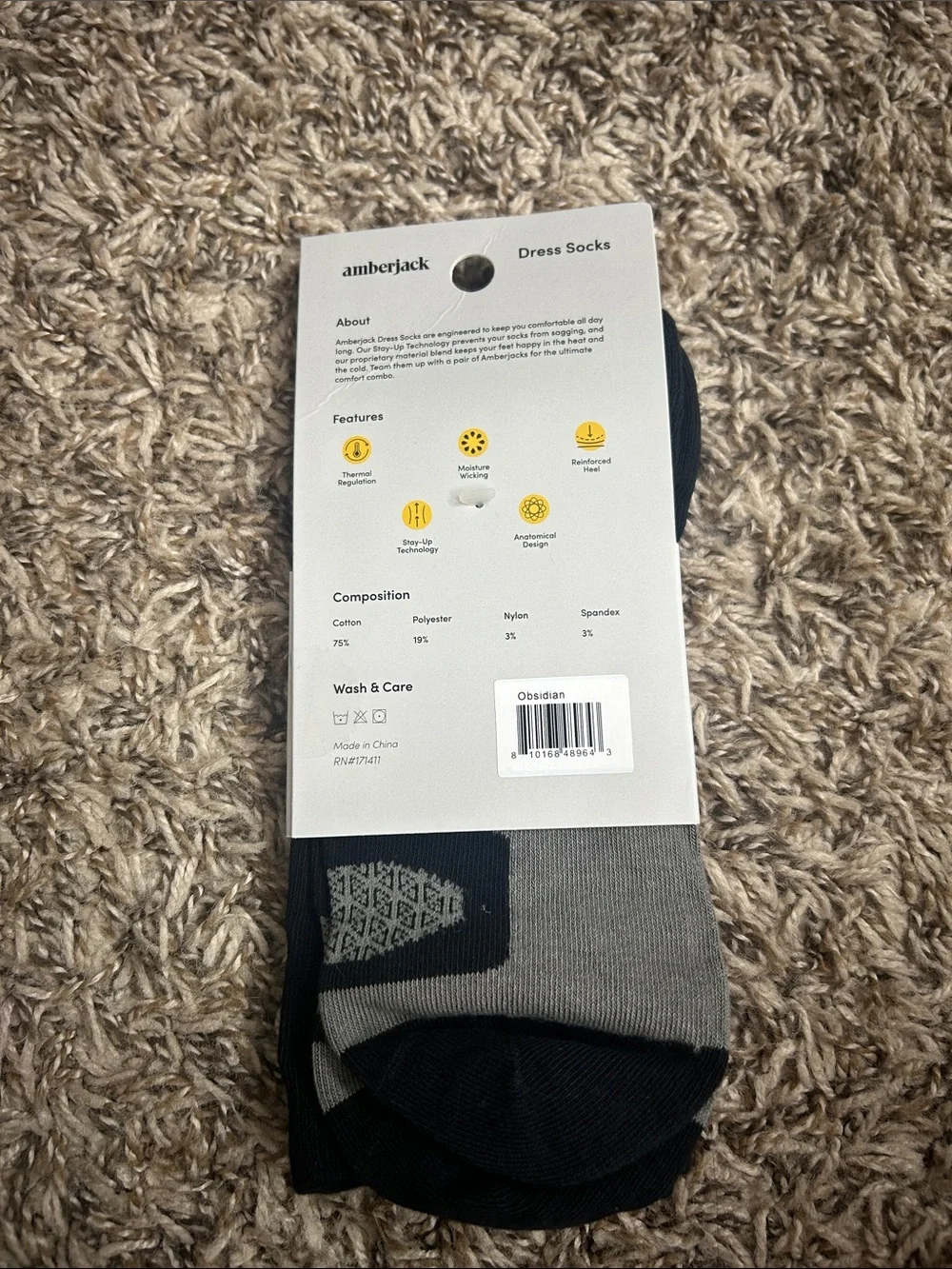 Amberjack Dress Socks Obsidian Black NWT Medium